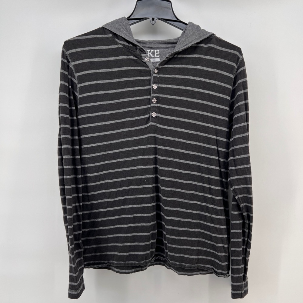 BKE Slim Fit Men Striped Long Sleeve Hoodie Henley Shirt Size‎ L